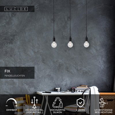 Lucide FIX - Pendelleuchten - 3xE27 - Schwarz